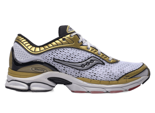 Saucony ProGrid Paramount shoe in the White and Gold colorway, white men's footwear