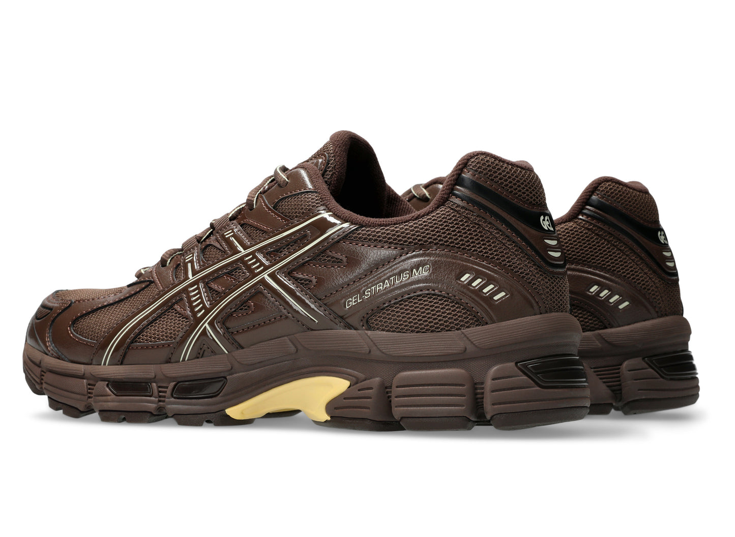 ASICS x emmi GEL-STRATUS MC Brown Storm pair angle view