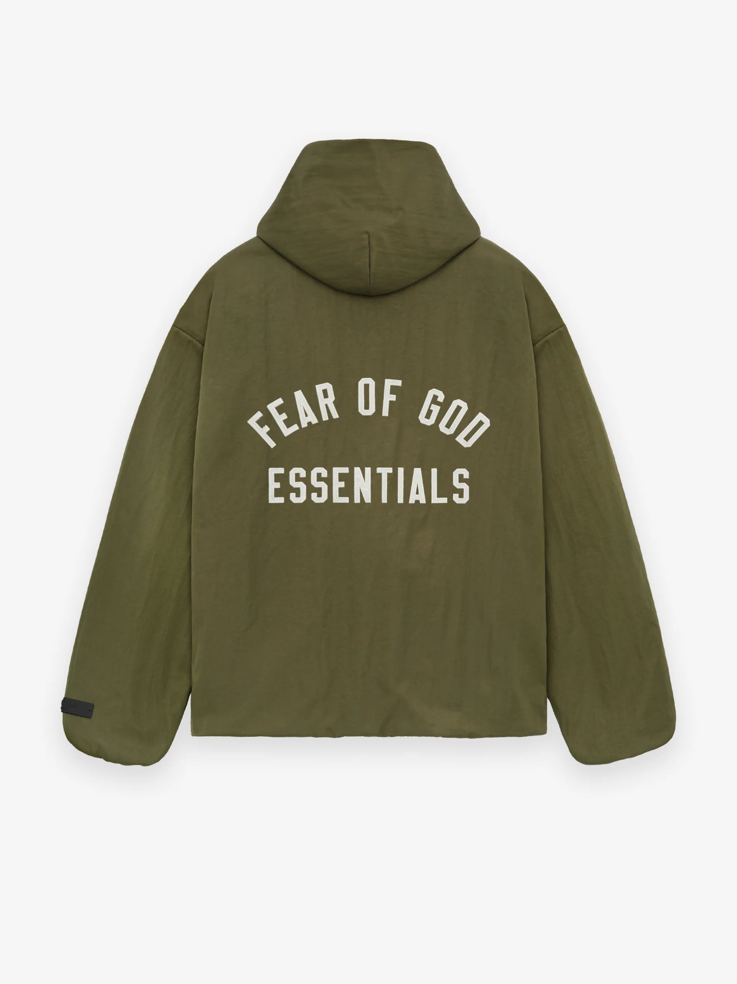 Fear of God Essentials Texturierte Nylon Kapuzen-Coaches-Jacke in Military