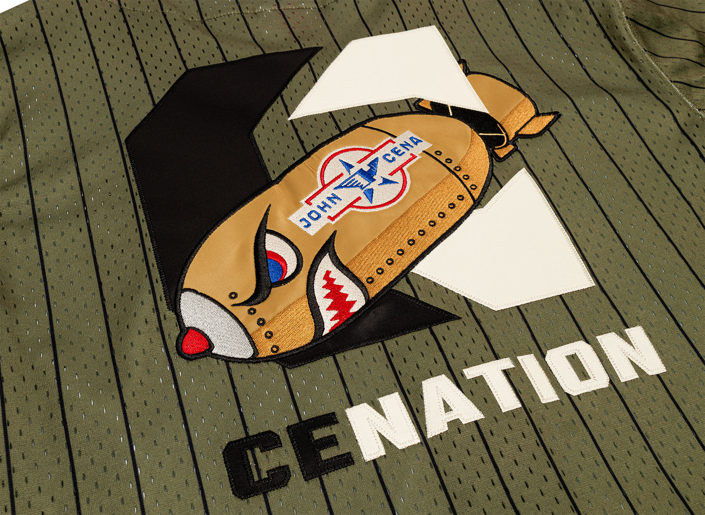Mitchell & Ness WWE John Cena Final Seconds Striped Mesh Jersey in Olive