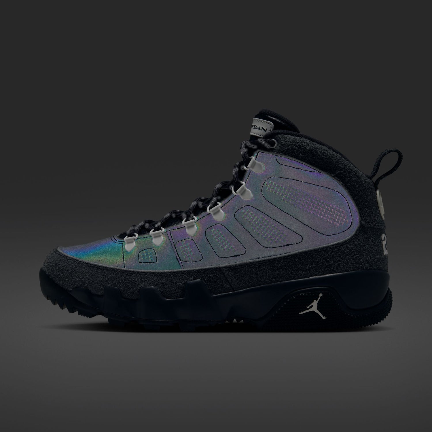Air Jordan 9 Retro Boot NRG “Iridescent” in Anthracite / Multi-Color, side view