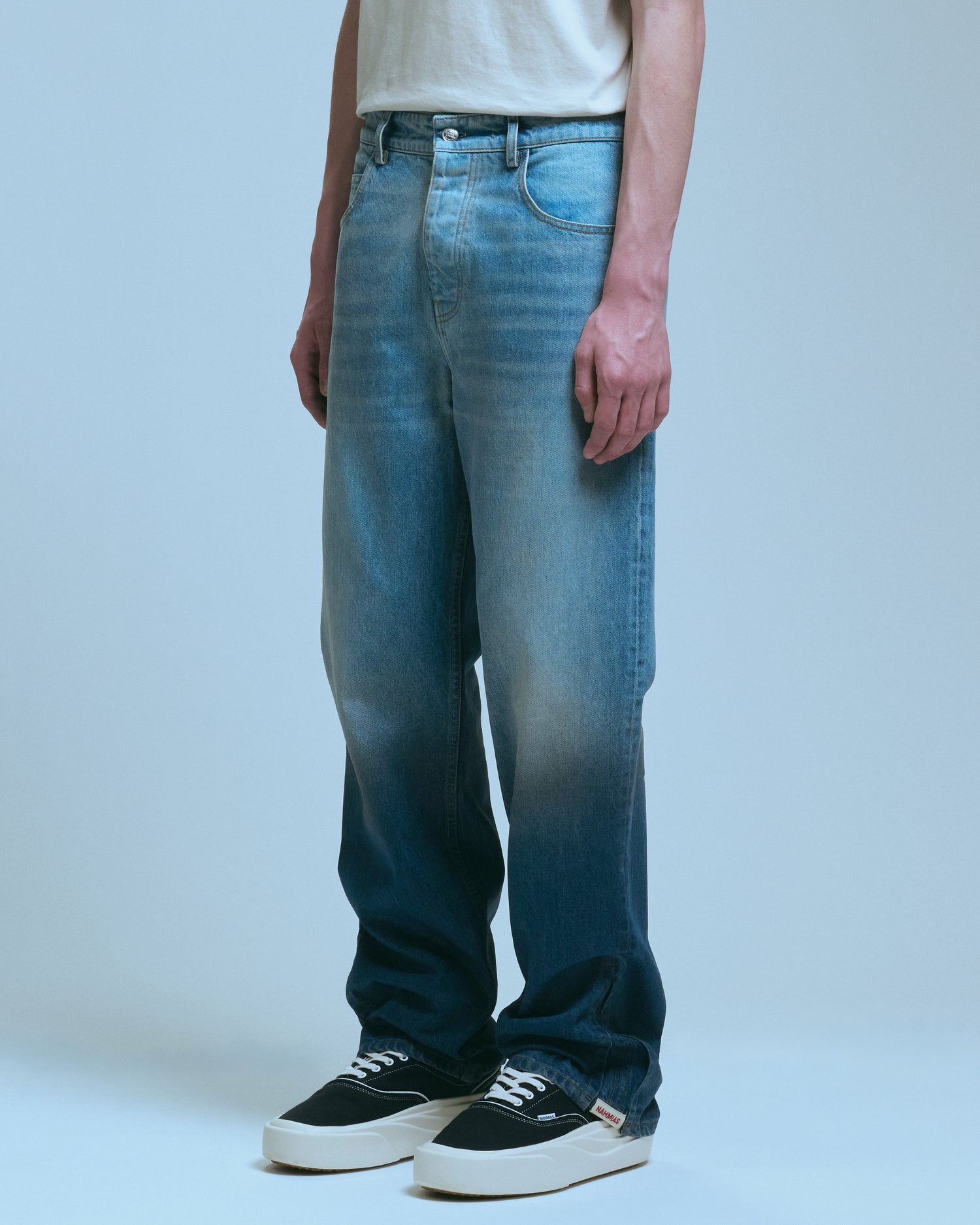 Nahmias High Tide Split Seam Straight Leg Jean in Medium Indigo Wash, men's jeans, view 7