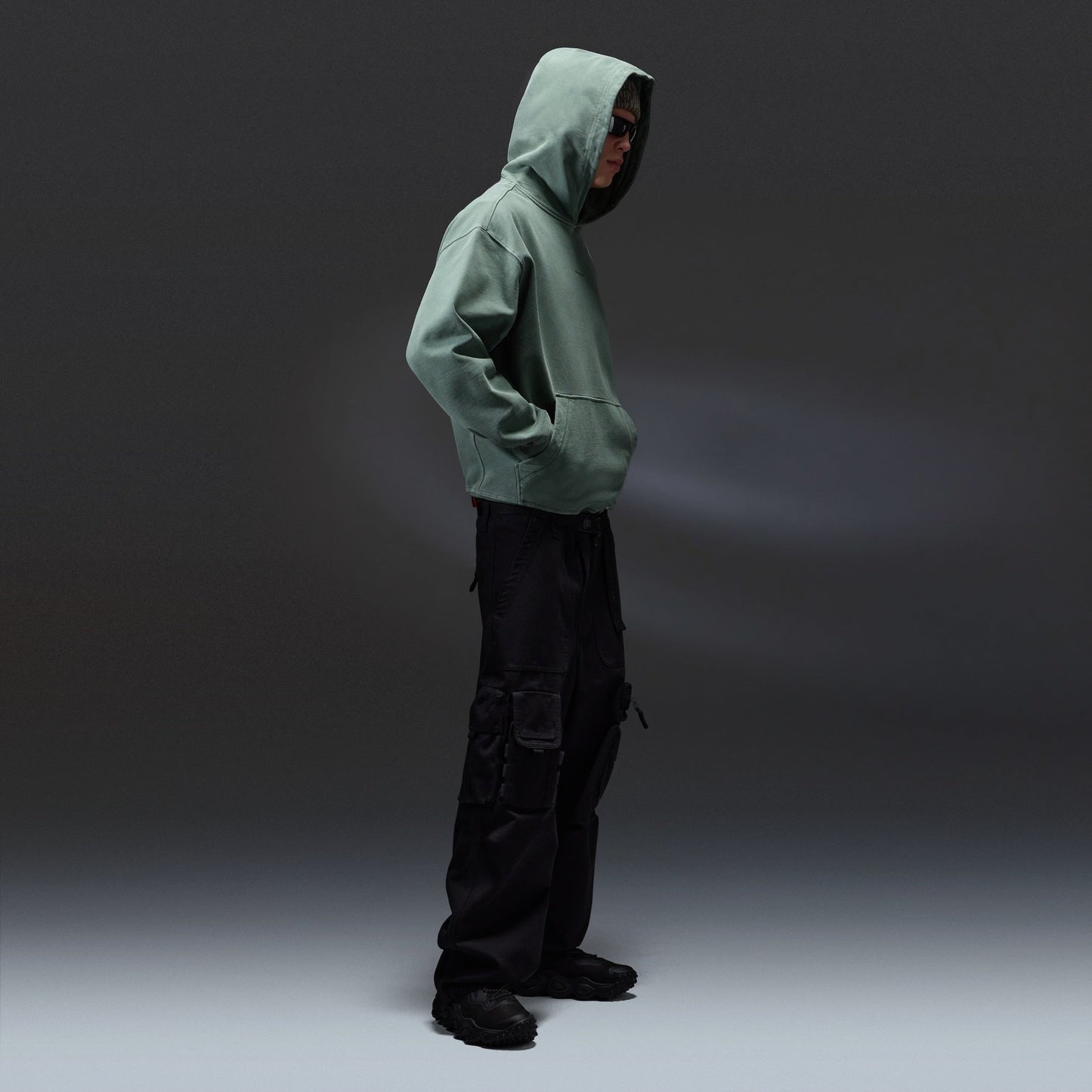 Oakley Echo Mod Embroidered Hoodie in Aviator Green, men's green hoodie on model, view 3