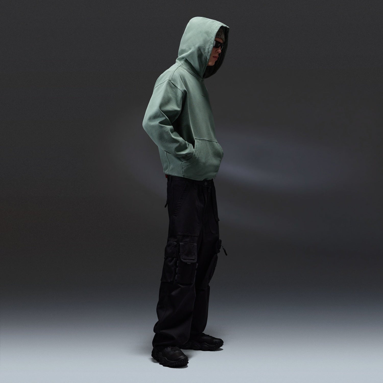 Oakley Echo Mod Embroidered Hoodie in Aviator Green, men's green hoodie on model, view 3