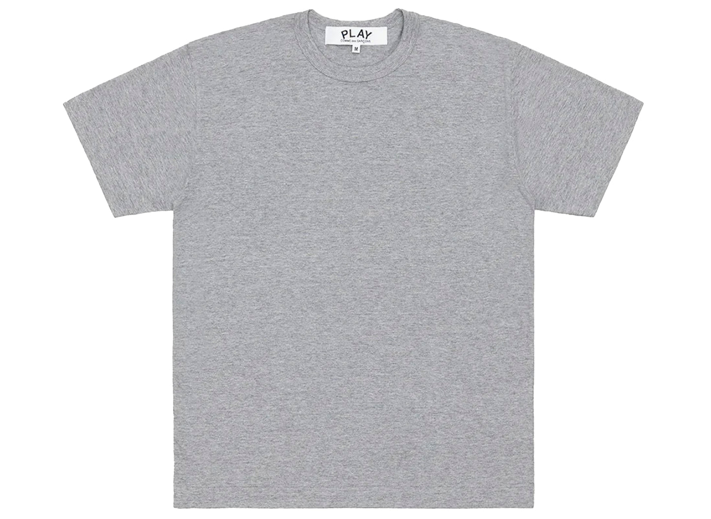 Comme des Garçons Play T-Shirt mit rotem Emblem und Logo auf der Rückseite in Grau