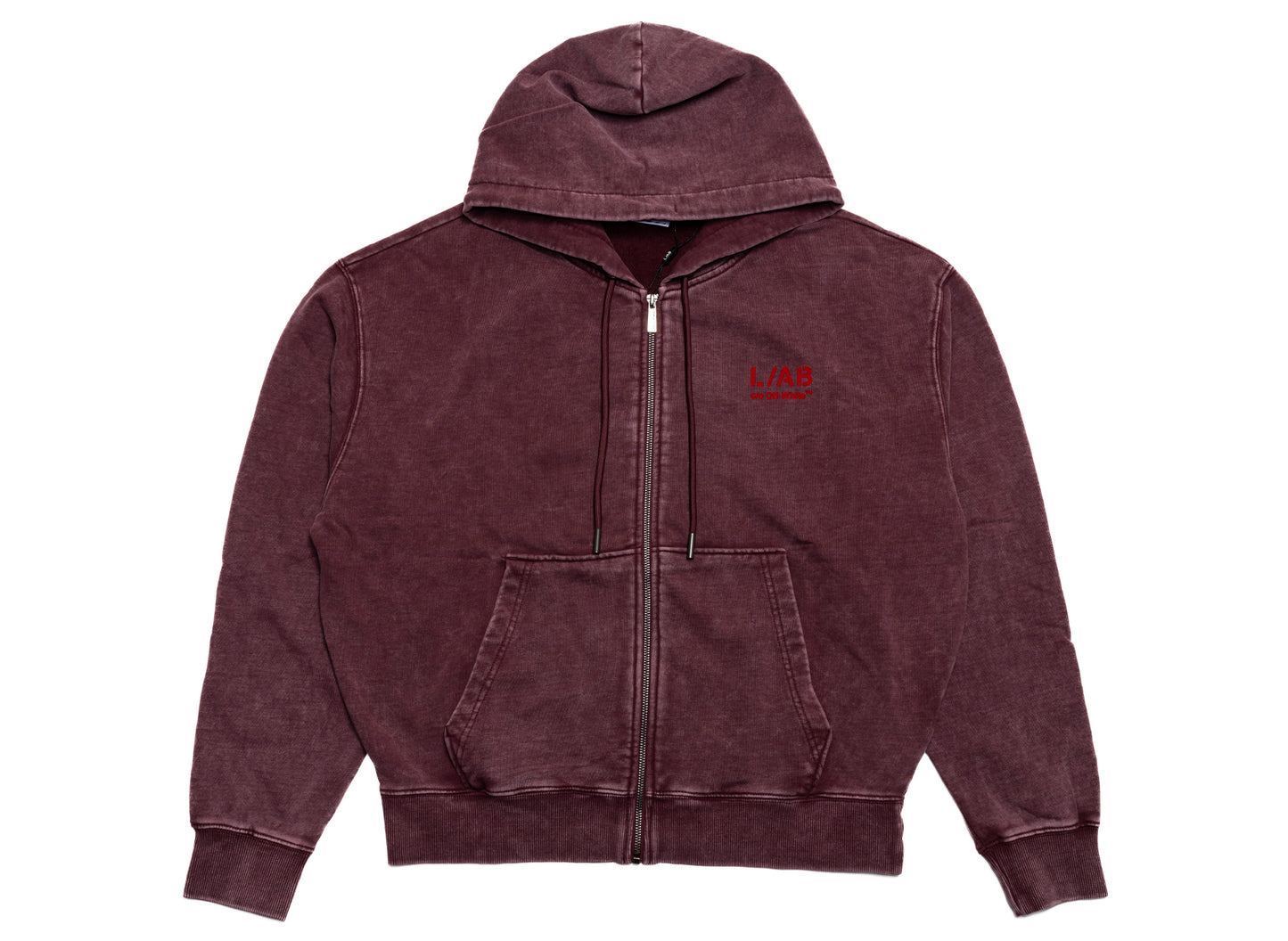 L/AB c/o Off-White™ Off Active Washed Full Zip Hoodie in Red Dahlia