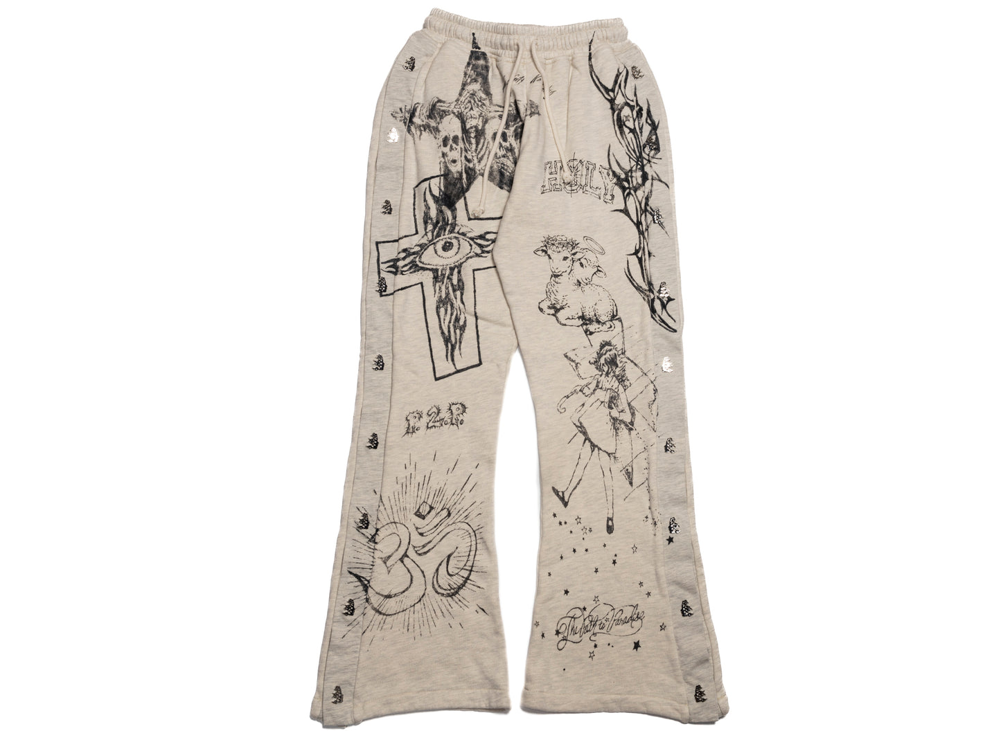 Hellstar Graffitti Mirror Face Sweatpants in Grey, men's cotton sweatpants with graphic