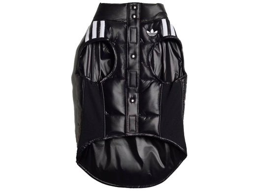 adidas Pet Padded Vest in Black / White, button closure view