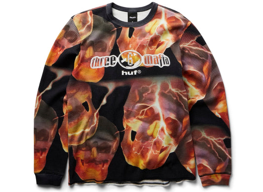HUF x Three 6 Mafia Torched LS Thermal in Multi, front view