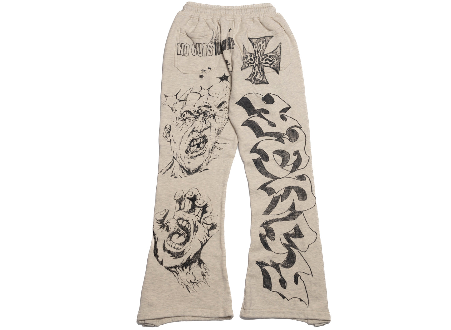 Hellstar Graffitti Mirror Face Sweatpants in Grey, men's cotton sweatpants with graphic, view 3