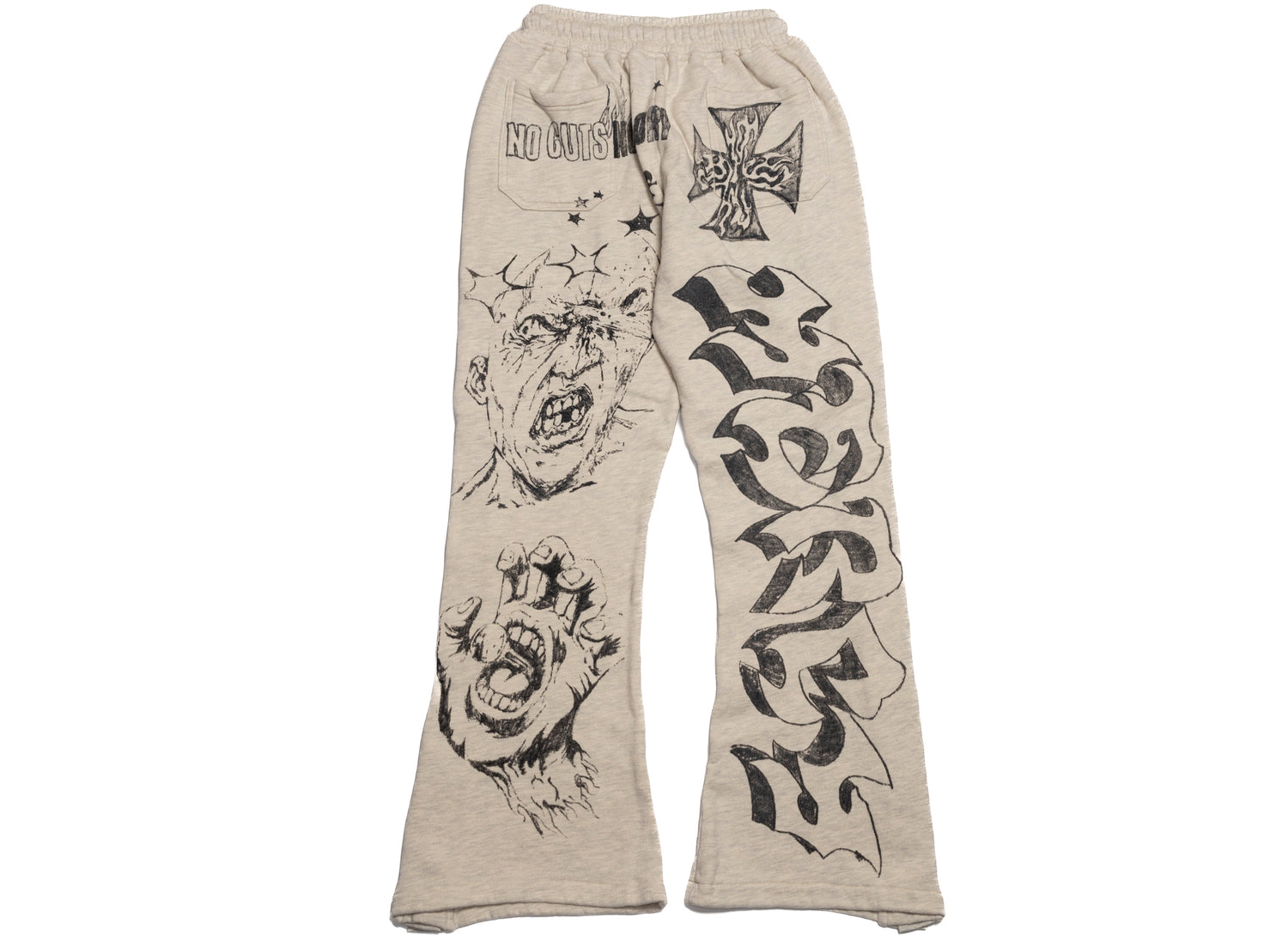 Hellstar Graffitti Mirror Face Sweatpants in Grey, men's cotton sweatpants with graphic, view 3