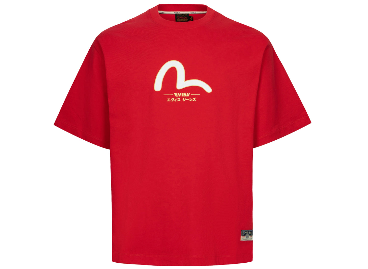 Camiseta de corte relajado Evisu Daicock y Kamon dorado en rojo