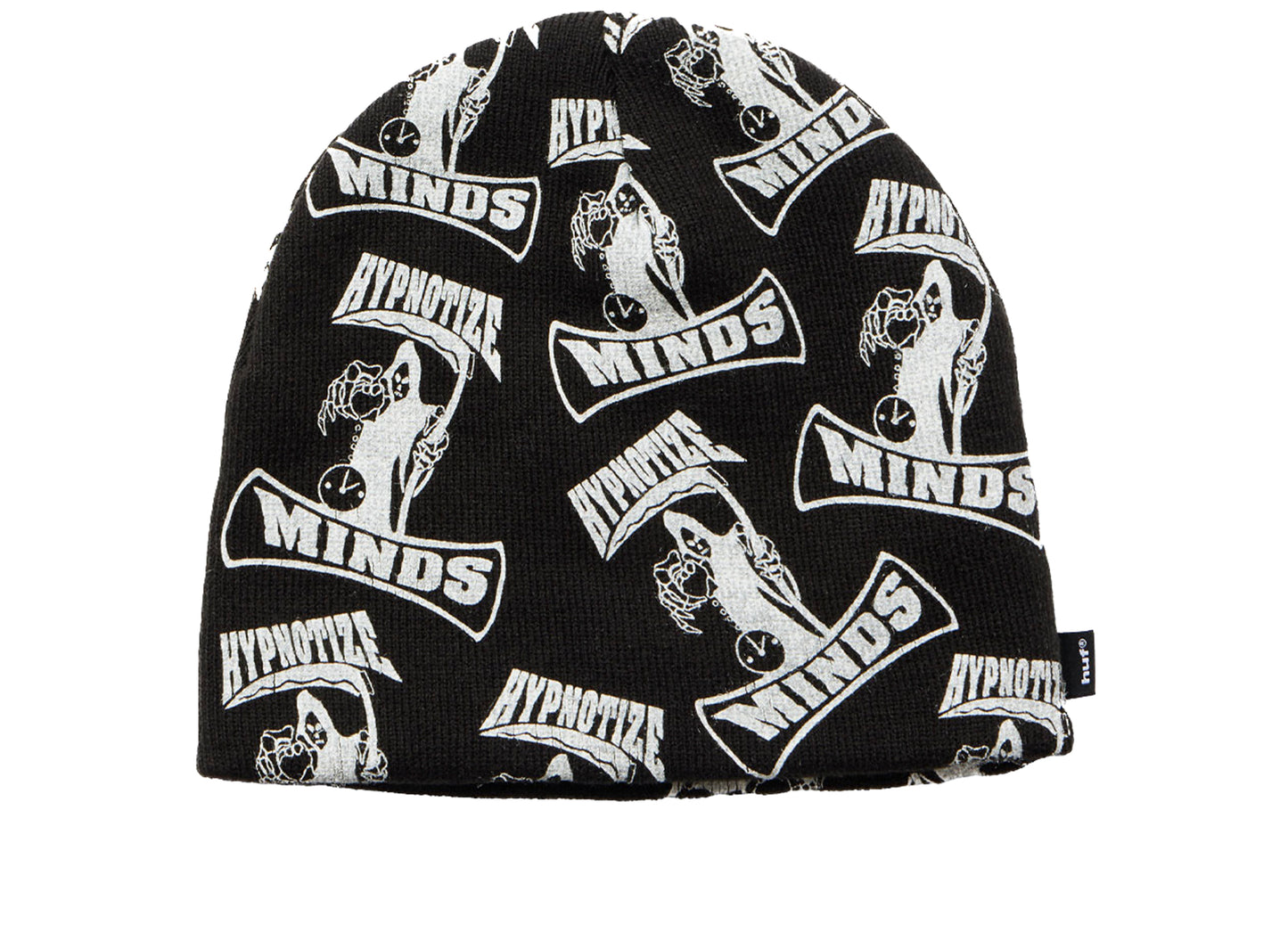 HUF x Three 6 Mafia Skull Beanie in Black, front view