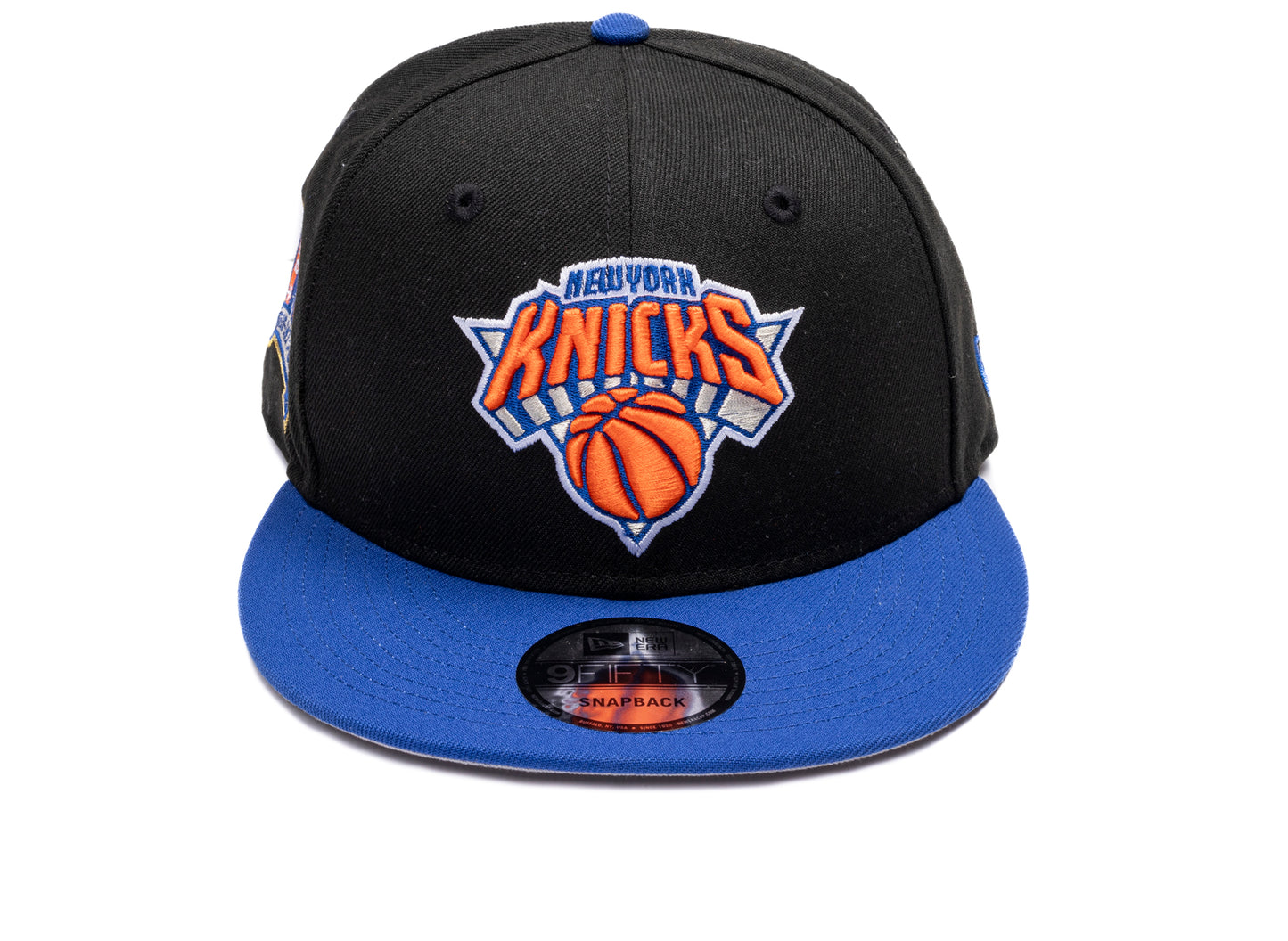 New Era New York Knicks 3X Champions 9Fifty Snapback Hat in Black / Majestic Blue