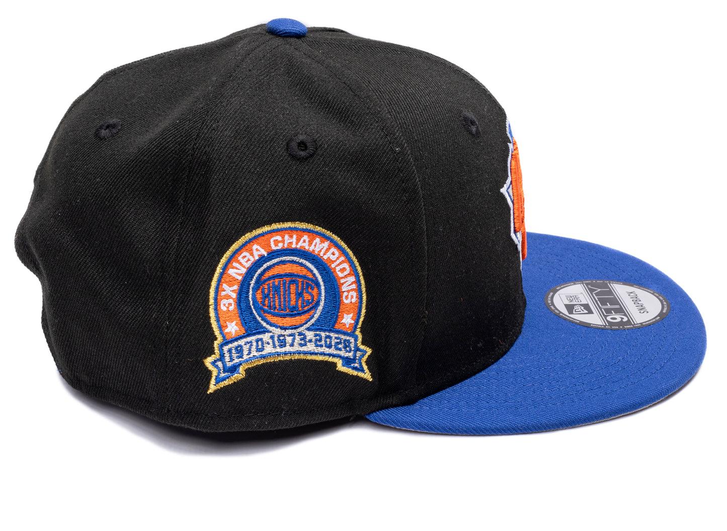 New Era New York Knicks 3X Champions 9Fifty Snapback Hat in Black / Majestic Blue