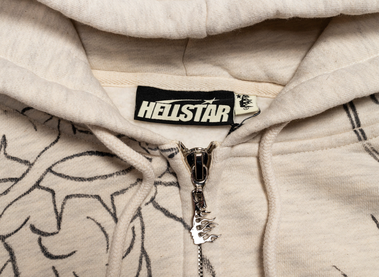 Hellstar Graffitti Zip-Up Hoodie in Grey, men's cotton zip-front hoodie with graphic, view 2