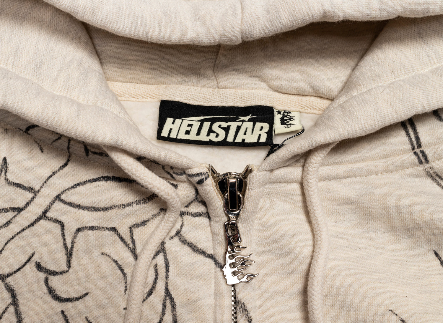 Hellstar Graffitti Zip-Up Hoodie in Grey, men's cotton zip-front hoodie with graphic, view 2