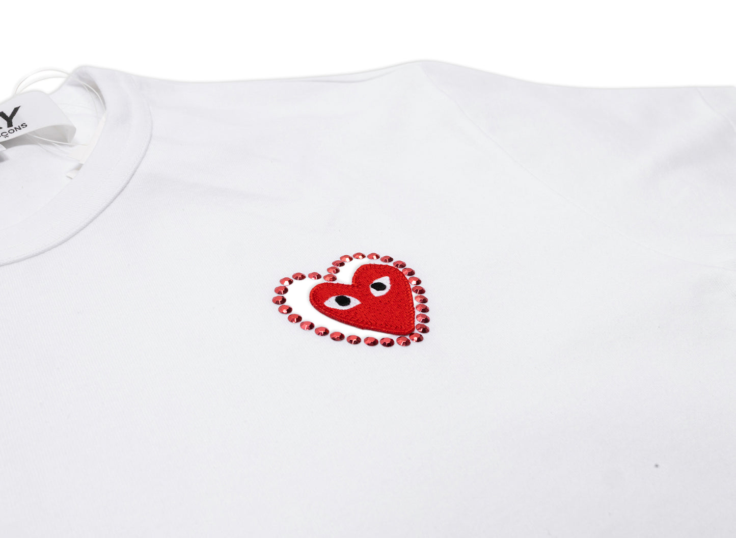 Comme des Garçons PLAY Metal Stone Heart Tee in White/Red