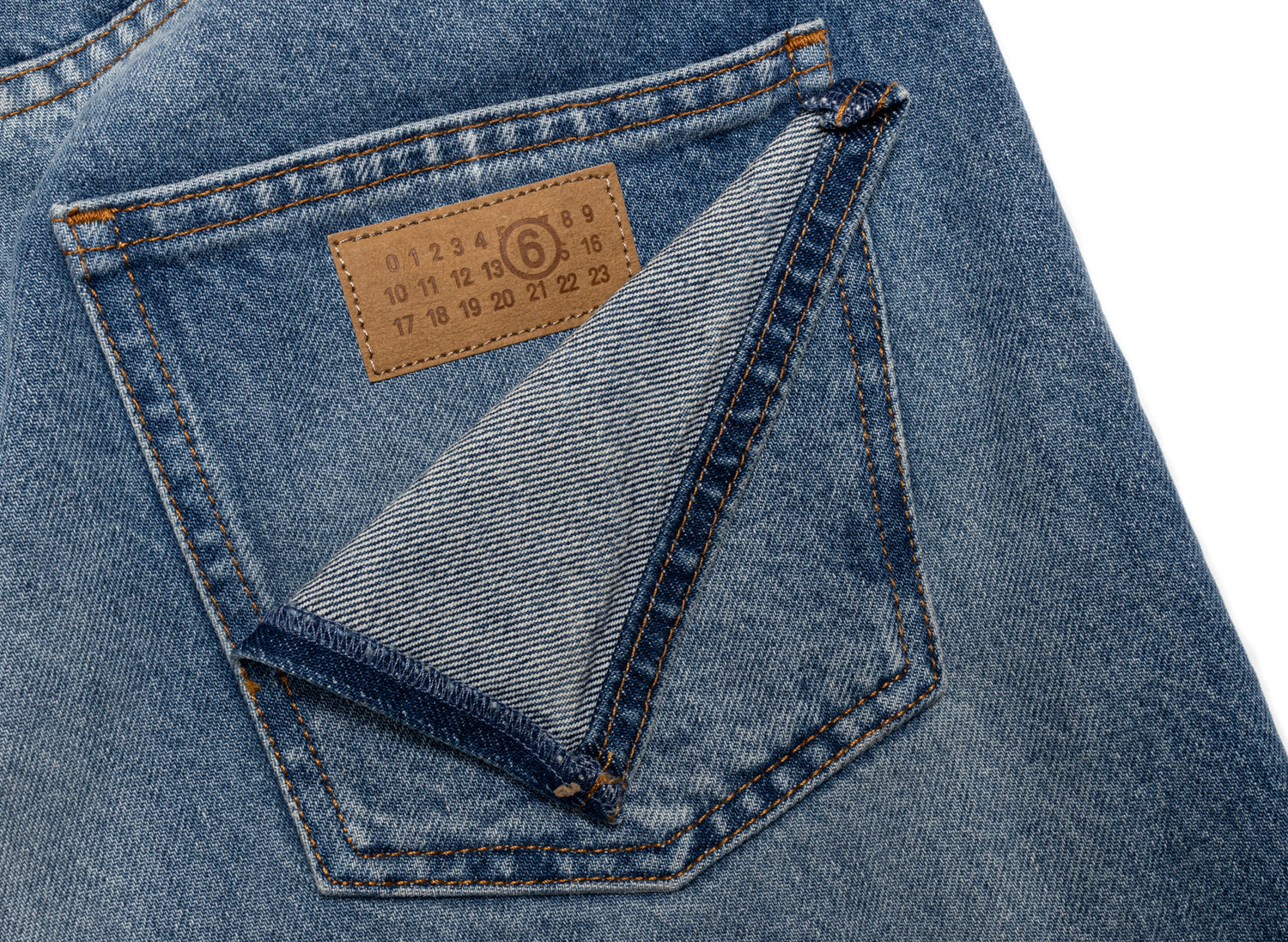 MM6 Maison Margiela Straight-Leg Denim Jeans in Blue, back pocket detail