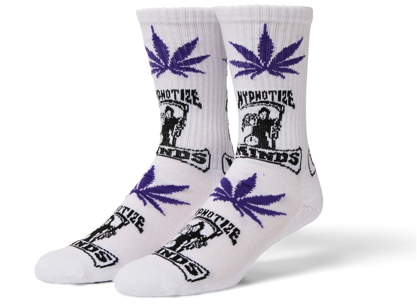 HUF x Three 6 Mafia Hypnotize Minds Plantlife Sock in White, pair shown at an angle