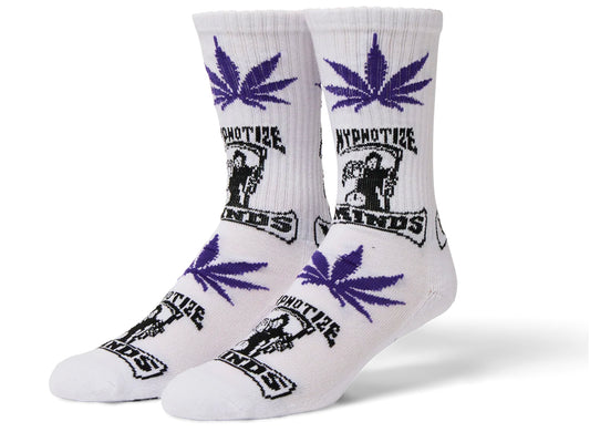 HUF x Three 6 Mafia Hypnotize Minds Plantlife Sock in White, pair shown at an angle