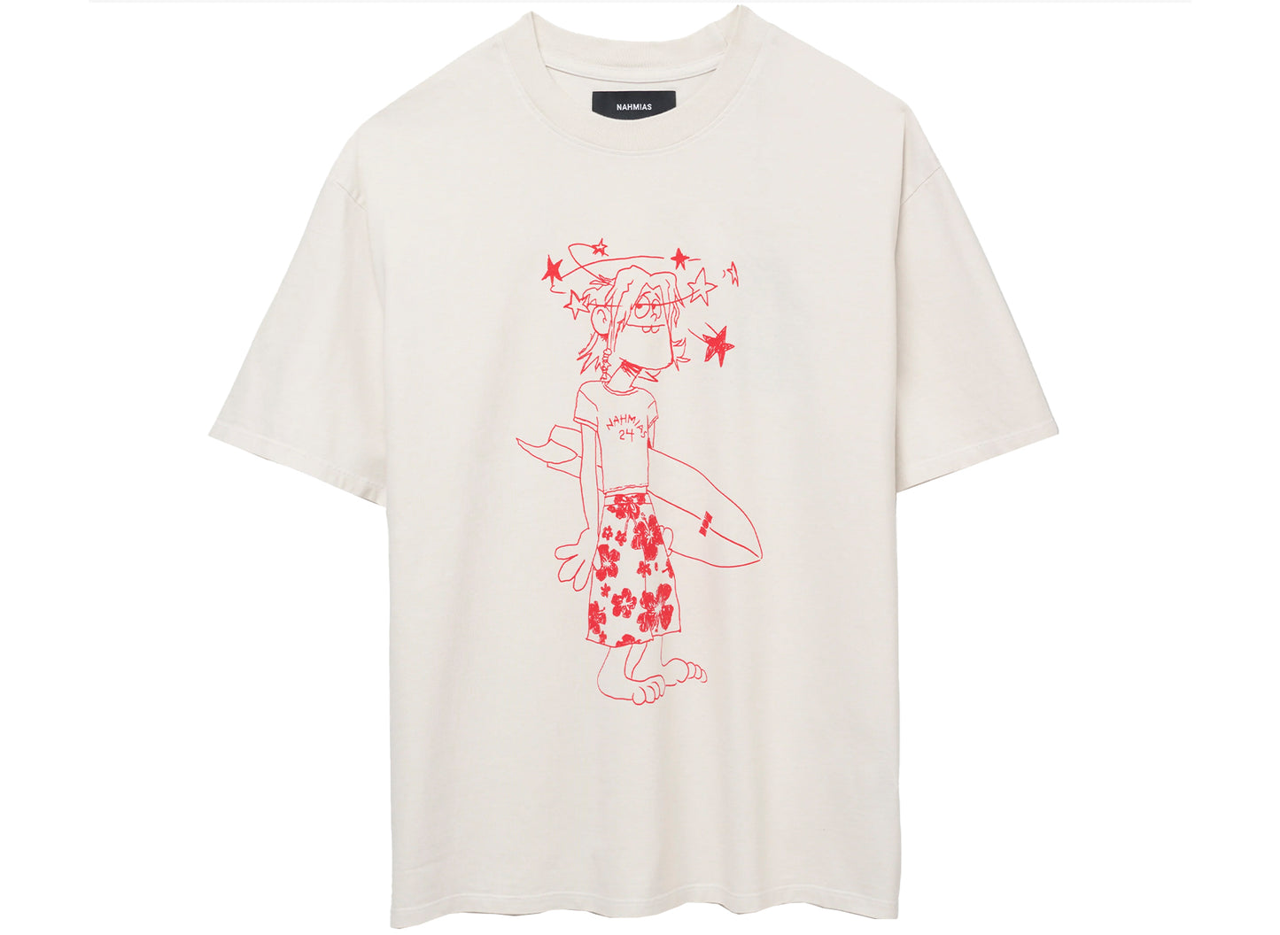 Nahmias Chadwick Cartoon Boxy Tee in Egg White, men's boxy t-shirt