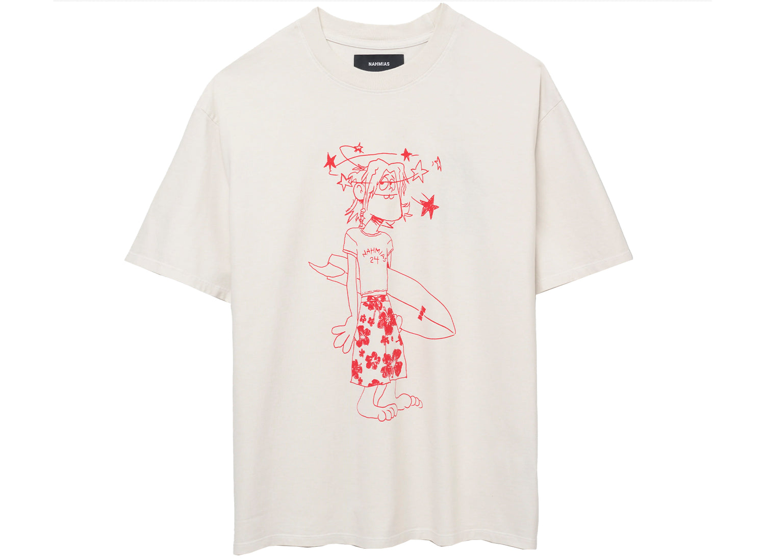 Nahmias Chadwick Cartoon Boxy Tee in Egg White, men's boxy t-shirt
