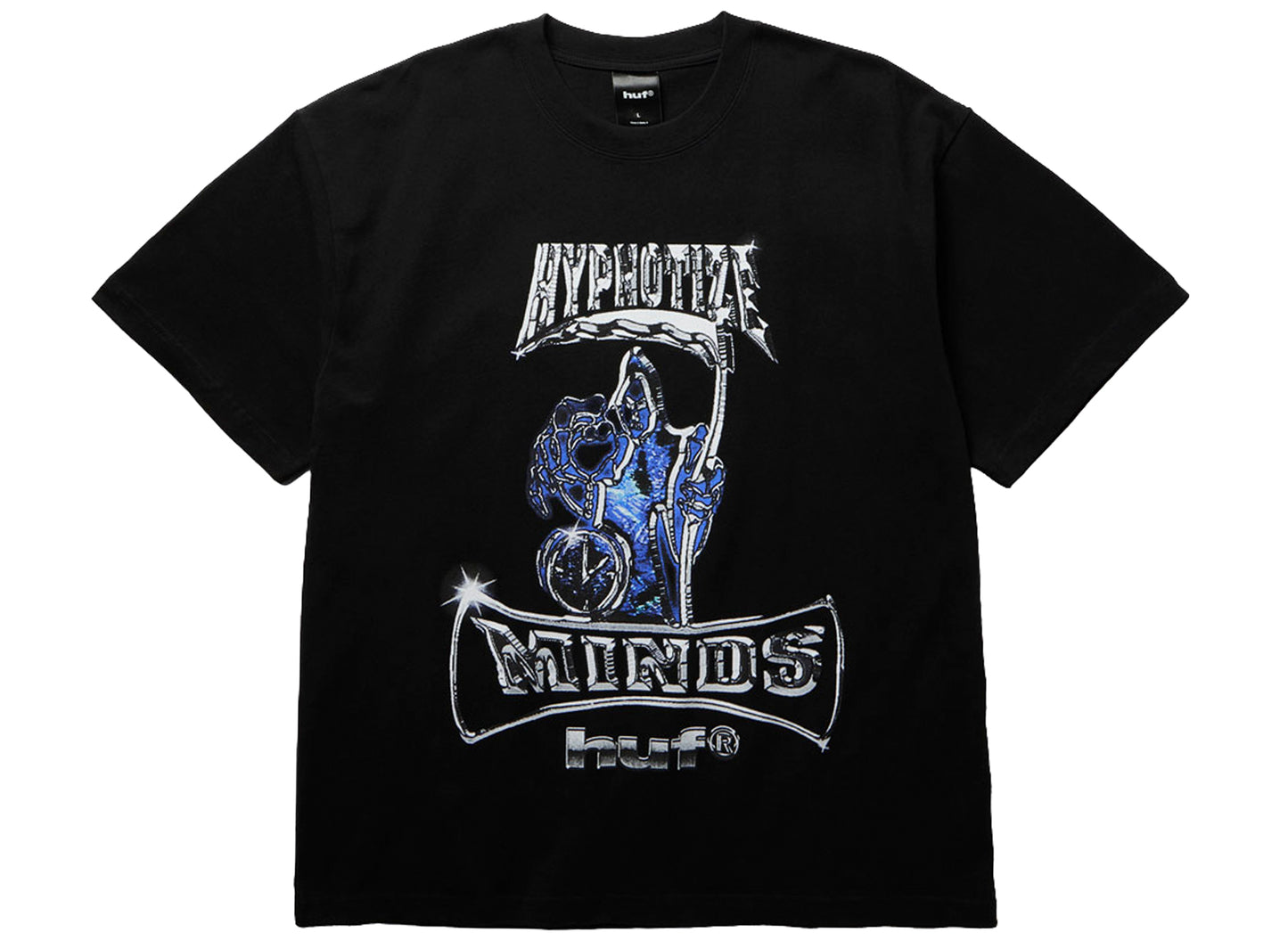 HUF x Three 6 Mafia Sizzurp SS Tee in Black, front view