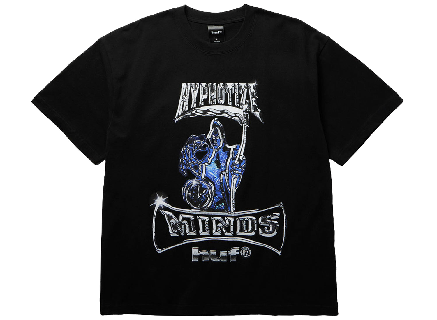 HUF x Three 6 Mafia Sizzurp SS Tee in Black, front view