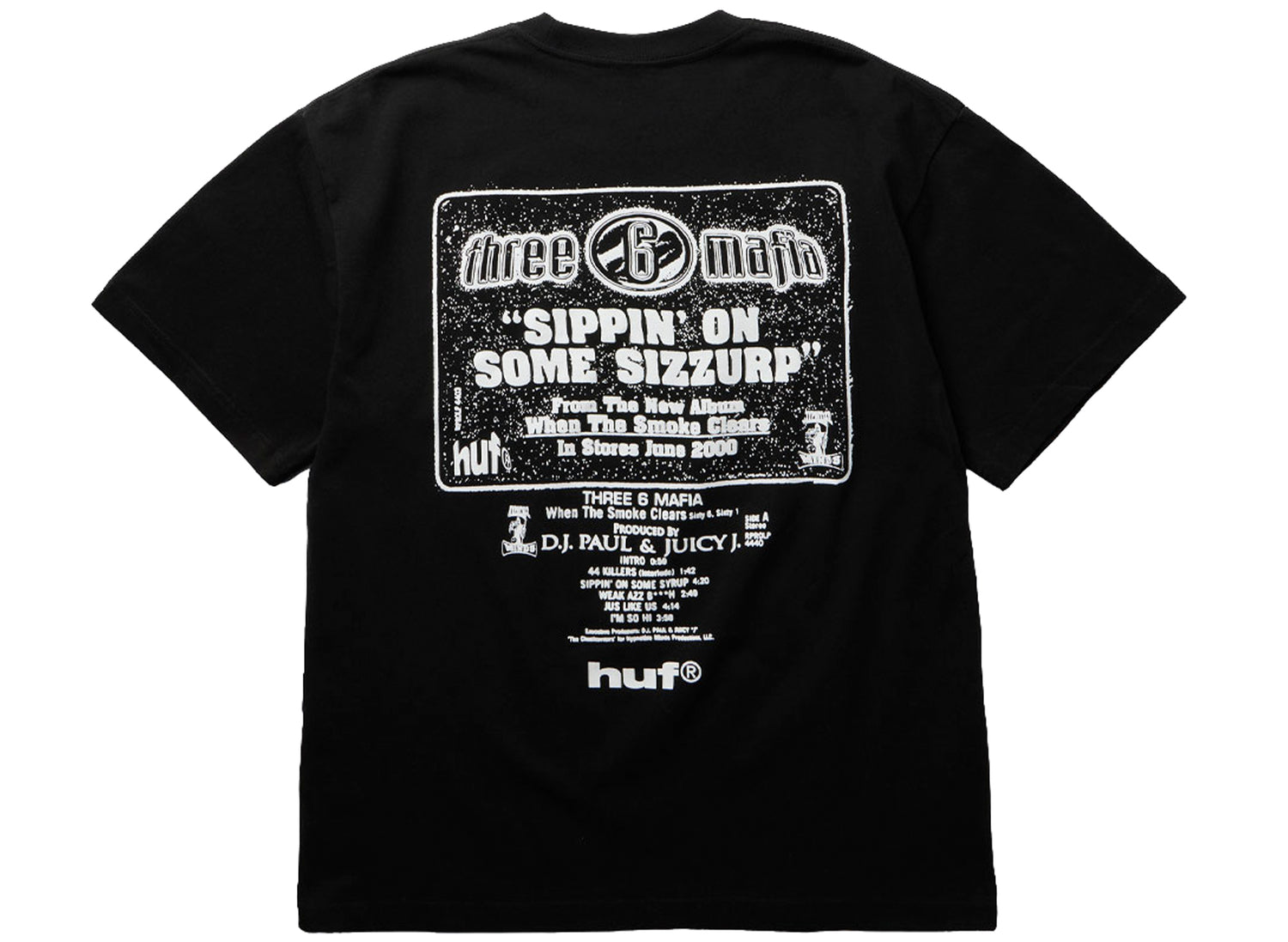 HUF x Three 6 Mafia Sizzurp SS Tee in Black, back view