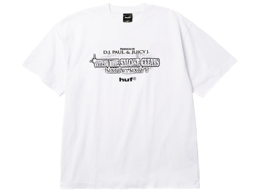 HUF x Three 6 Mafia Smoke Clears SS Tee in White, front view