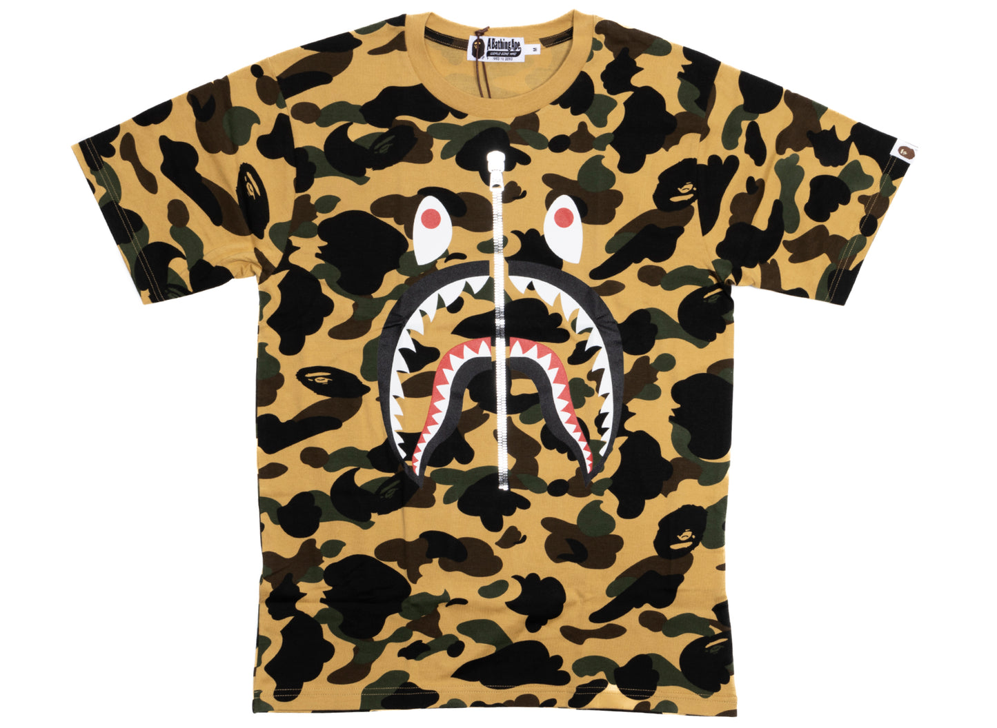 A Bathing Ape Bape Zipper S/S T-Shirt in Tan Camo