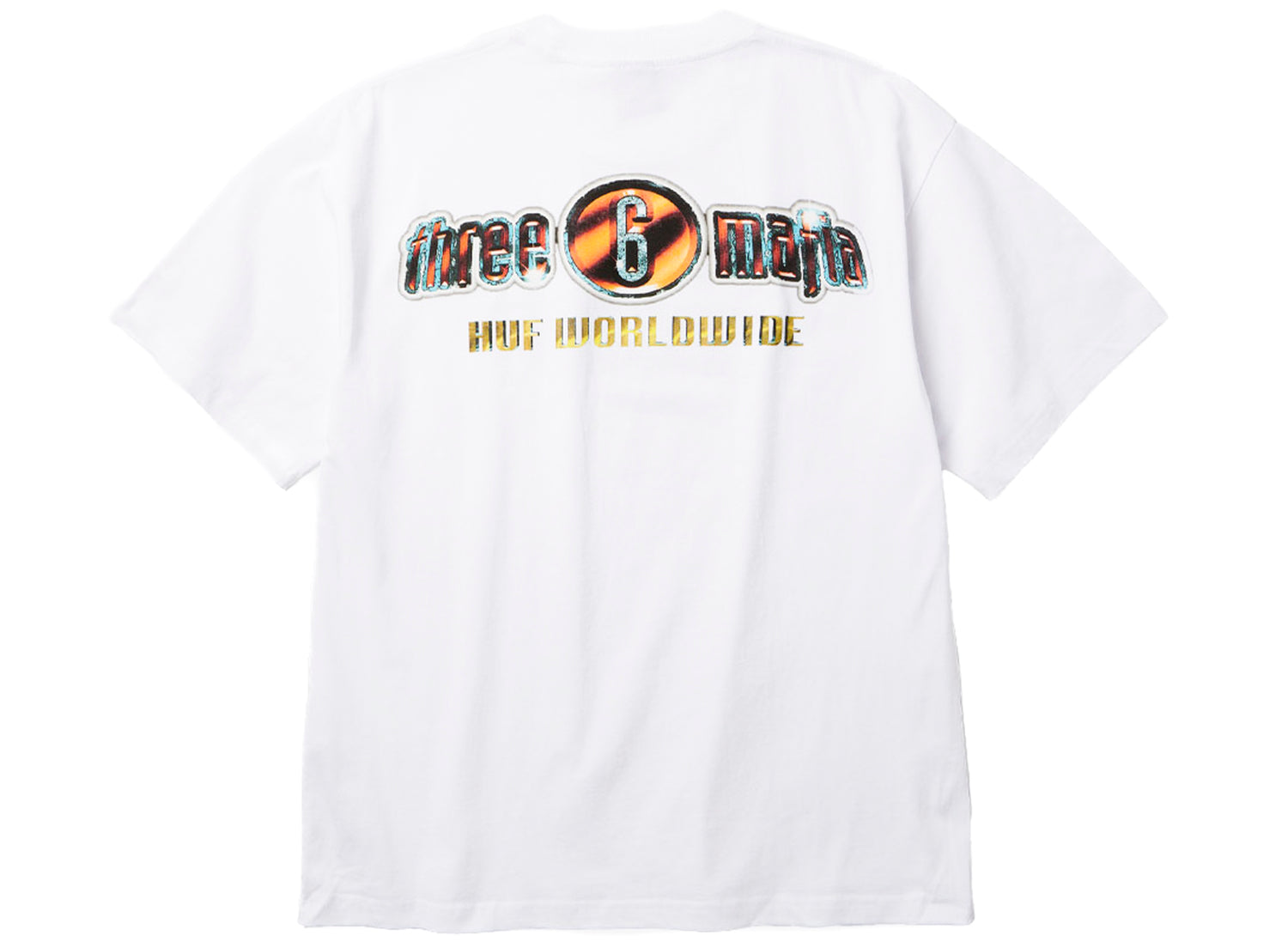 HUF x Three 6 Mafia Smoke Clears SS Tee in White, back view