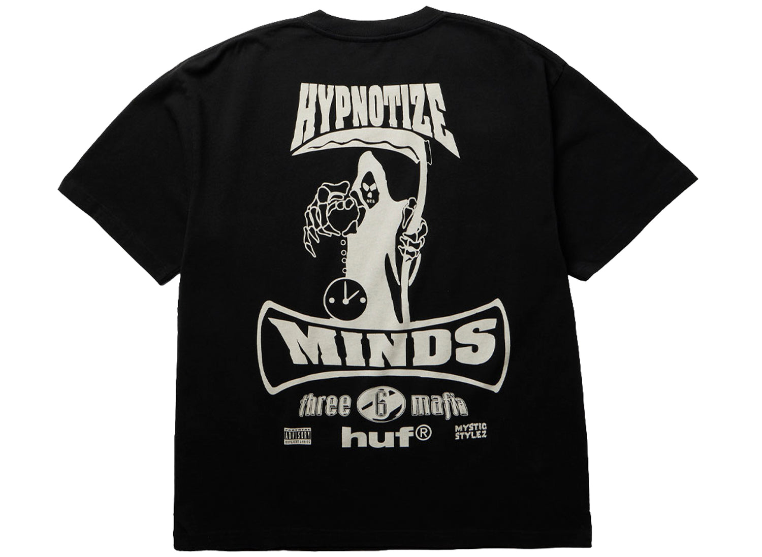 HUF x Three 6 Mafia Most Known Unknown SS Tee in Washed Black, back view