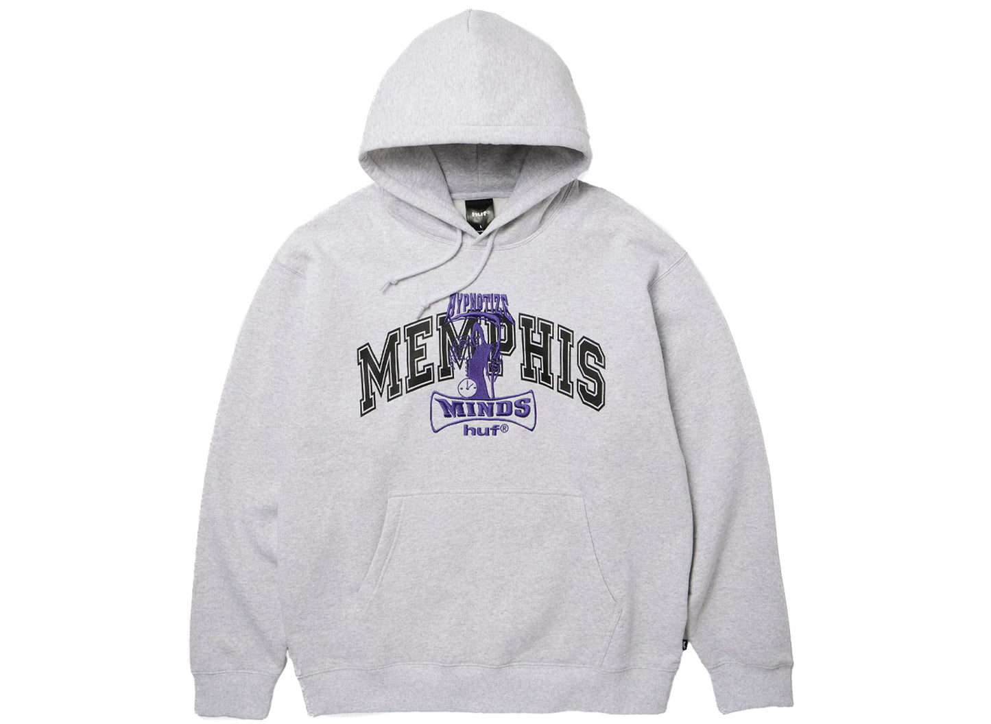 HUF x Three 6 Mafia Memphis PO Hoodie in Heather Grey, front view