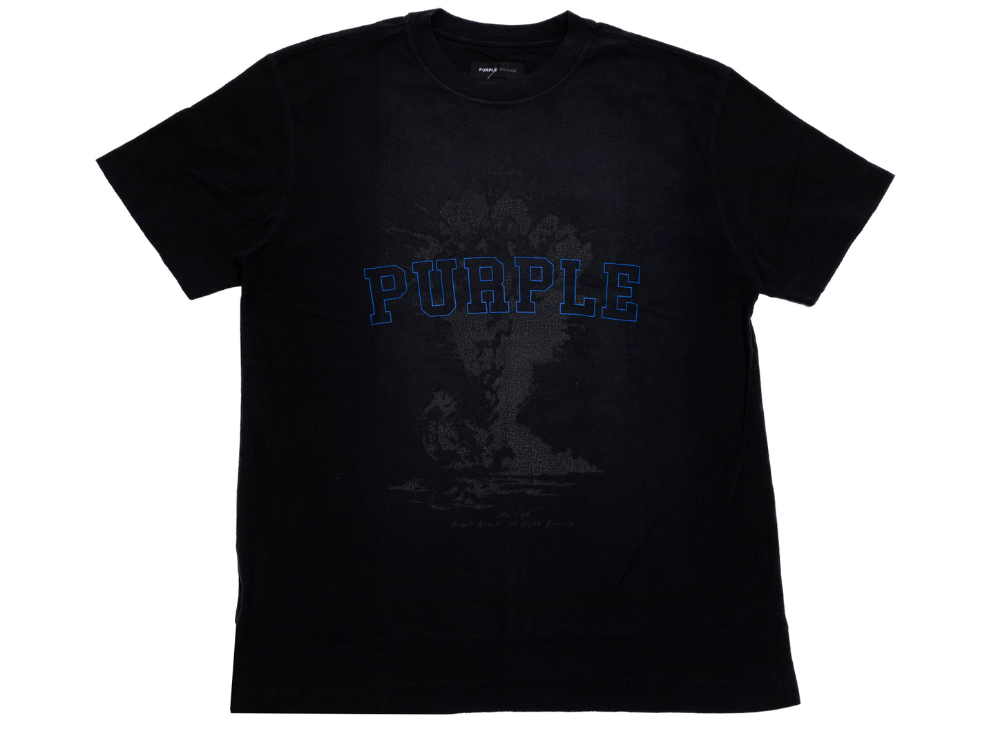 Purple Brand Strukturiertes Jersey-T-Shirt mit kurzen Ärmeln in Schwarz