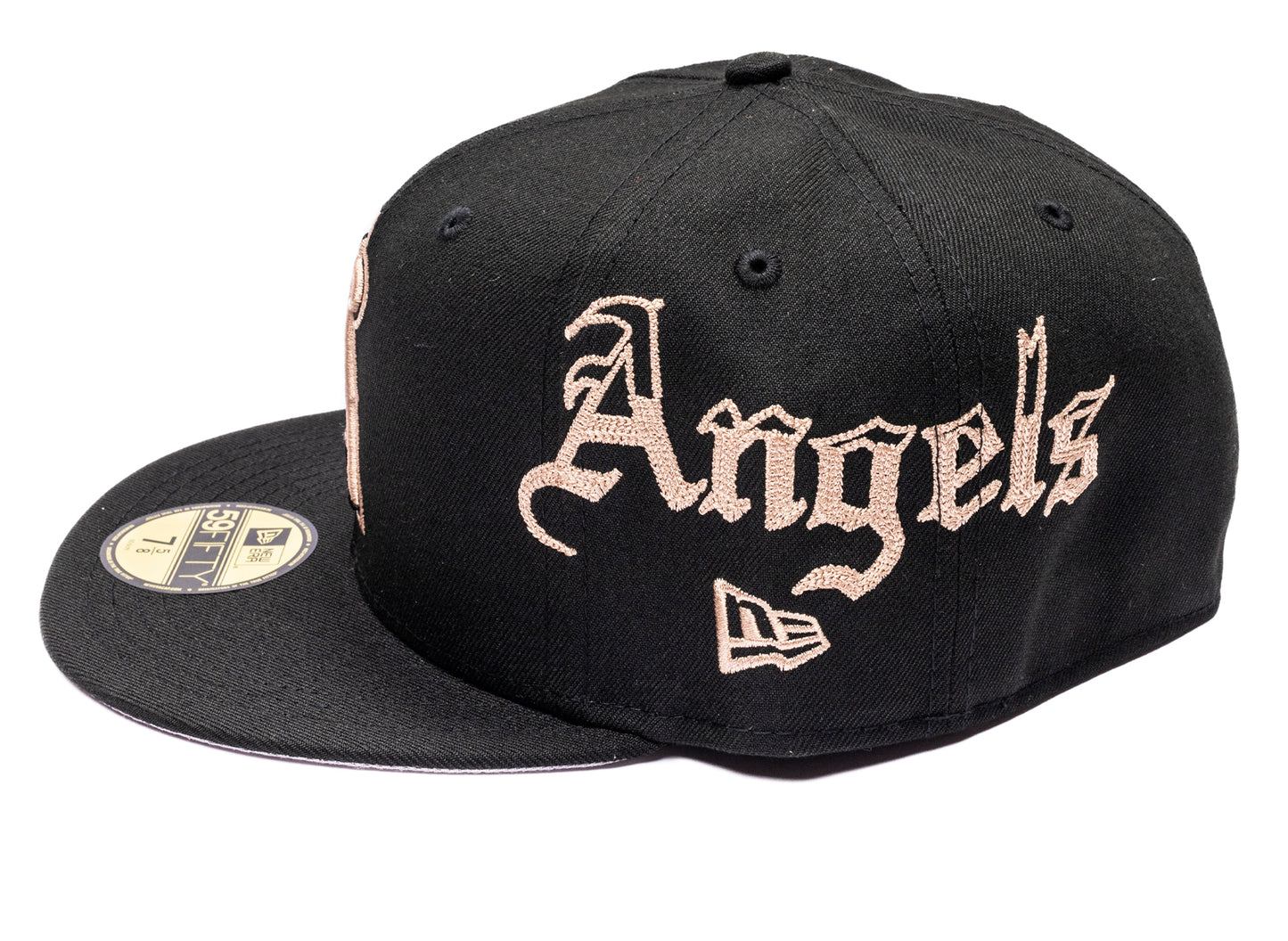 New Era MX Heritage Anaheim Angels 59Fifty Fitted Hat in team colors, unisex cap, view 2