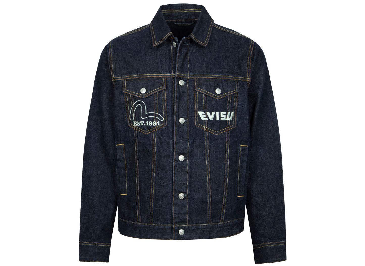 Evisu Monogram Daicock bedruckte Jeansjacke