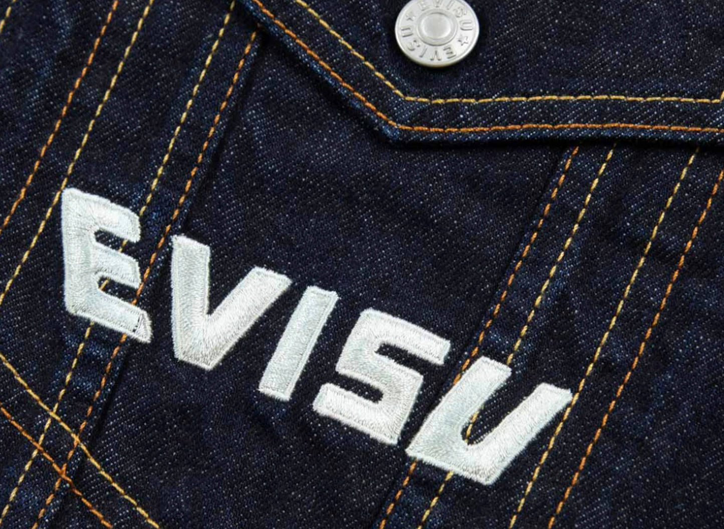 Evisu Monogram Daicock bedruckte Jeansjacke