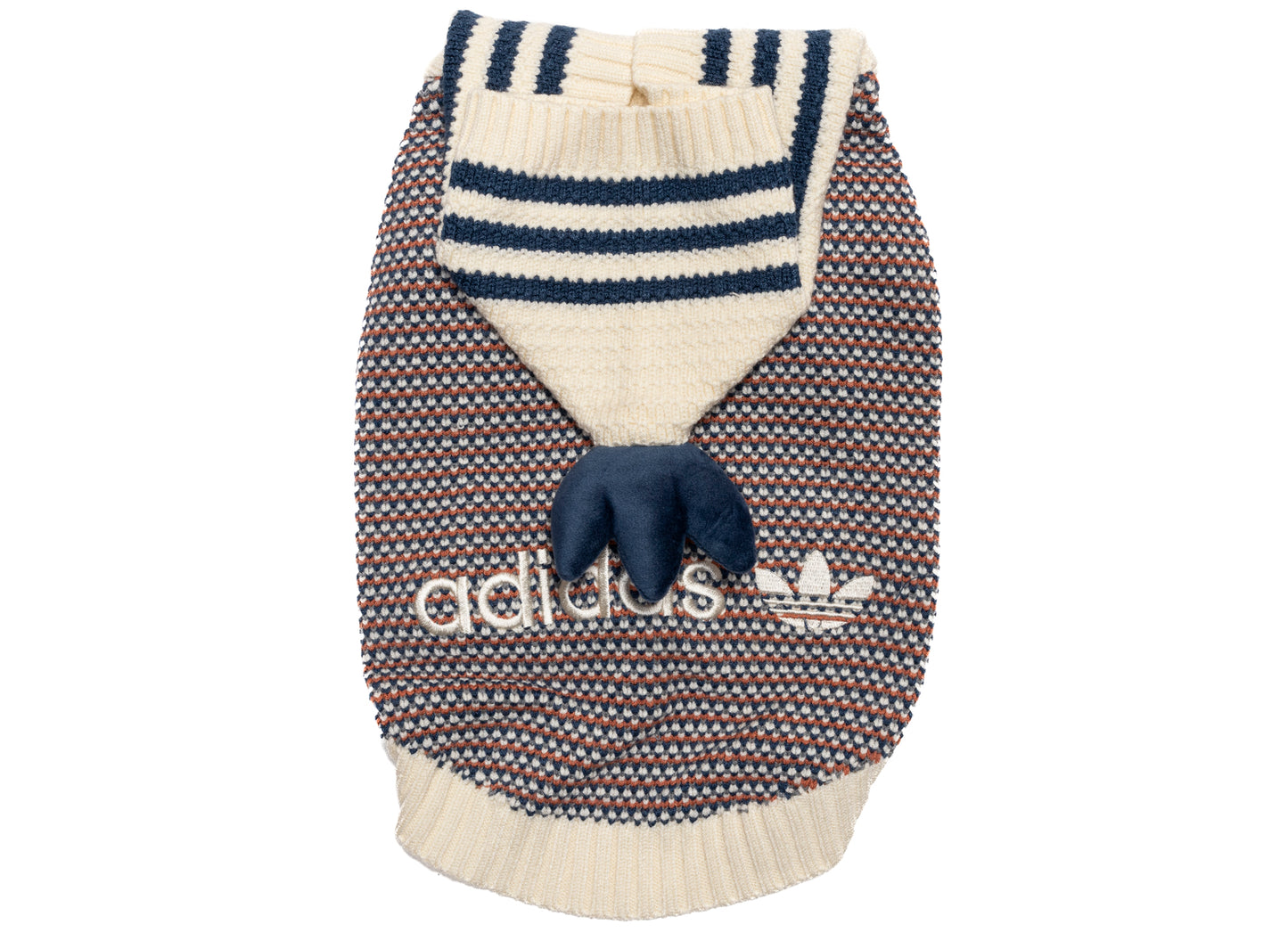 adidas Pet Knitted Hoody in Cream White / Pulse Lime / Grey Three / Mineral Blue, logo side