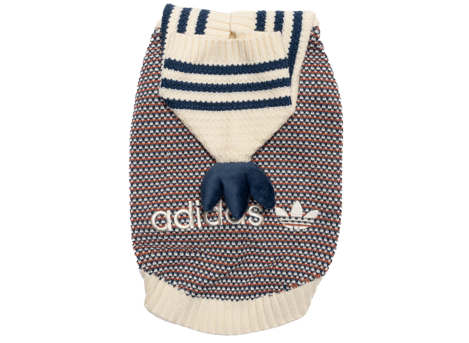 adidas Pet Knitted Hoody in Cream White / Pulse Lime / Grey Three / Mineral Blue, logo side