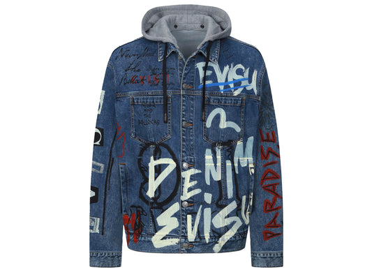 Chaqueta vaquera con capucha de corte holgado y estampado de grafiti Evisu