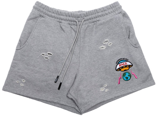 Members Of The Rage Distressed Small Logo Shorts in Grau