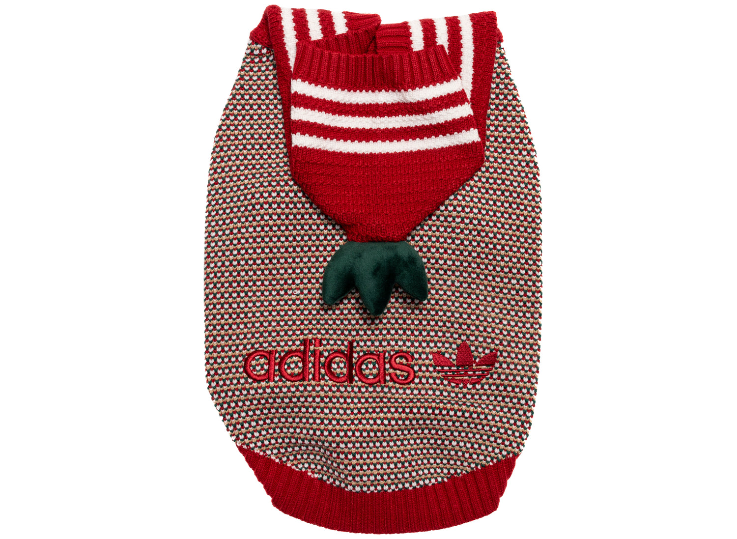 adidas Pet Knitted Hoody in Equipment Red / Off White, logo side