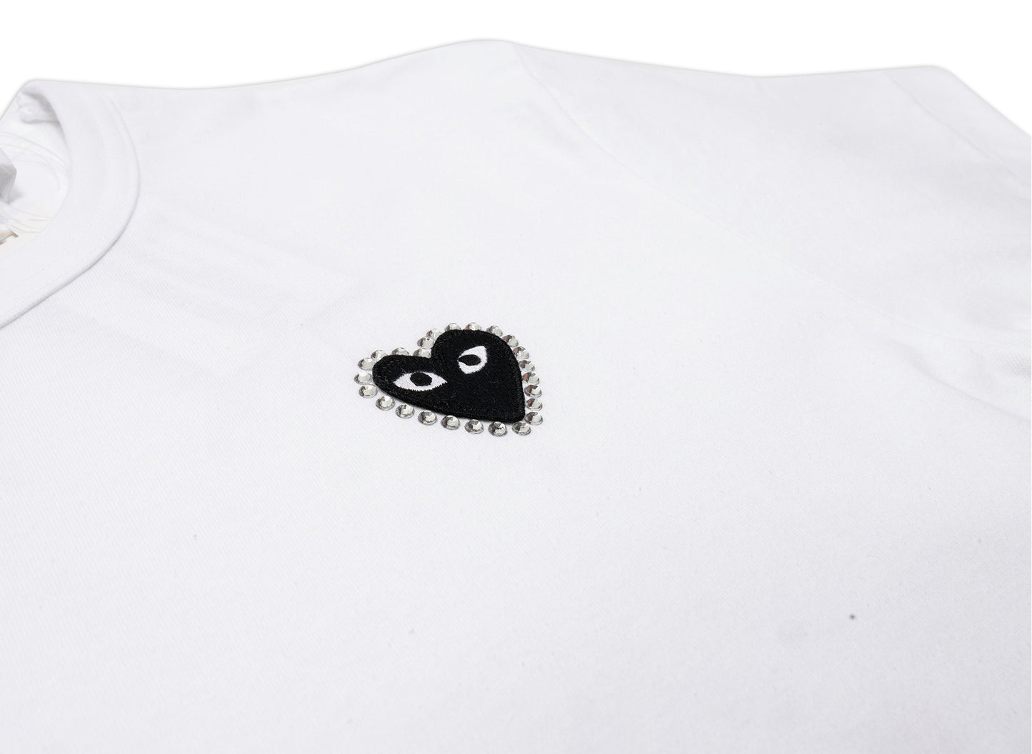 Camiseta Comme des Garçons PLAY Corazón de Diamantes de Imitación Blanco/Negro