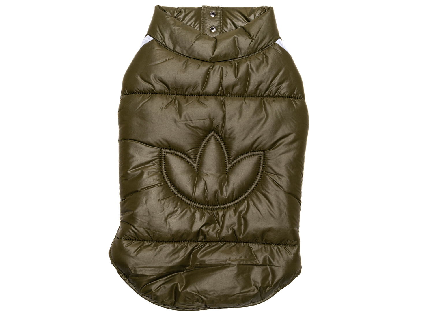 adidas Pet Padded Vest in Focus Olive / White, logo view
