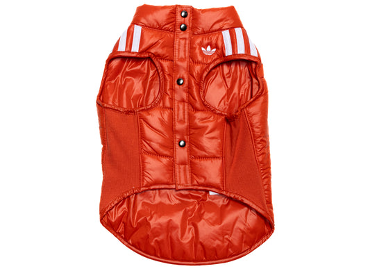 adidas Pet Padded Vest in Preloved Red / White, button closure view