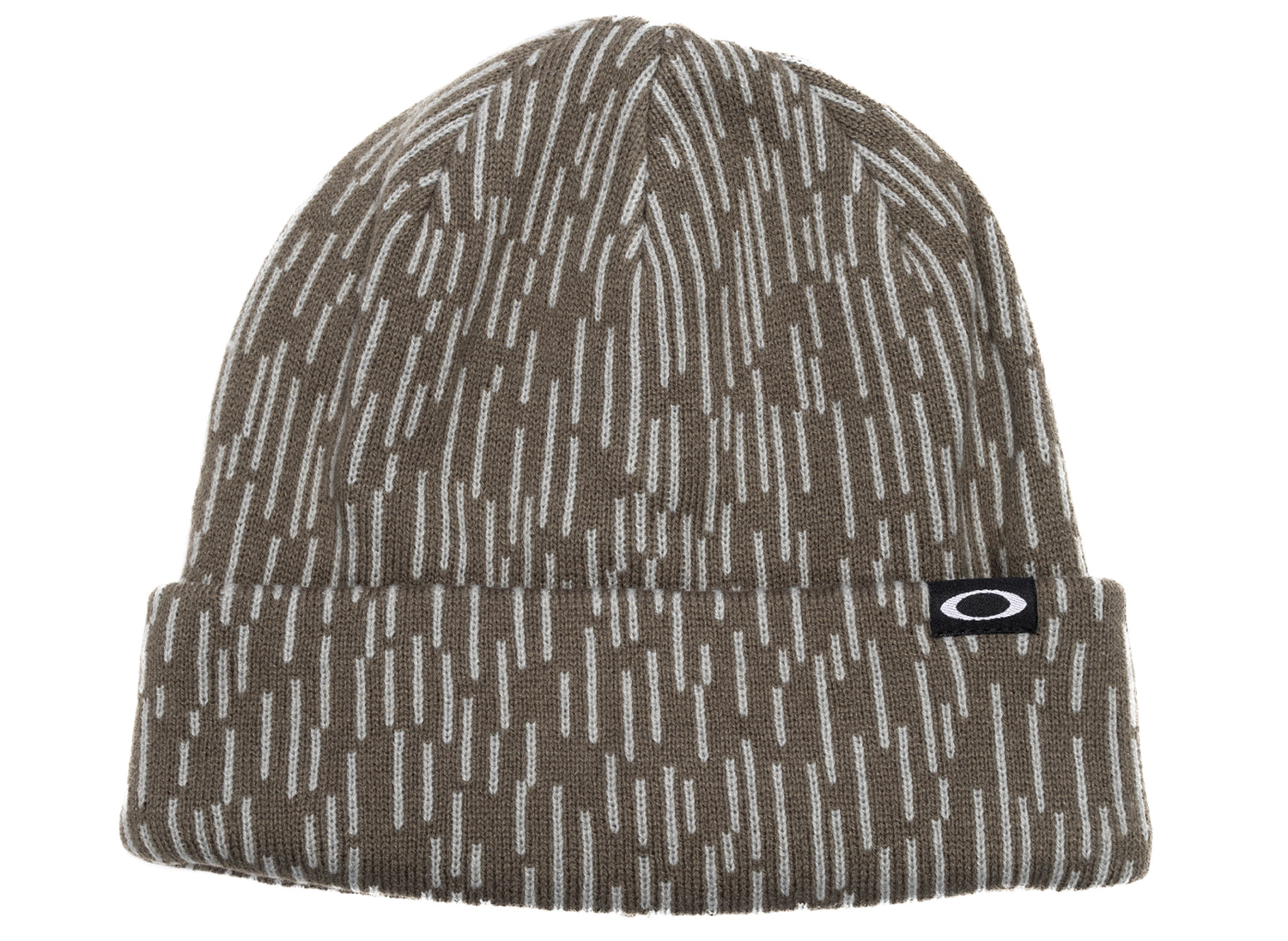 Oakley Fleece-Lined Graphic Beanie in Rain Camo Olive, men's knit beanie