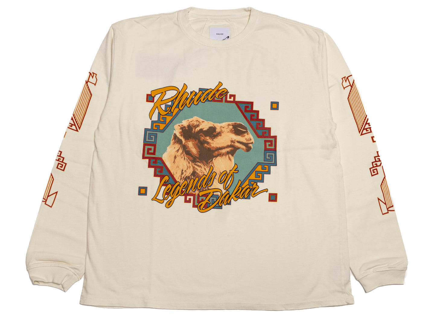 Rhude Legends of Dakar L/S Tee in Vintage White / Multi, front view