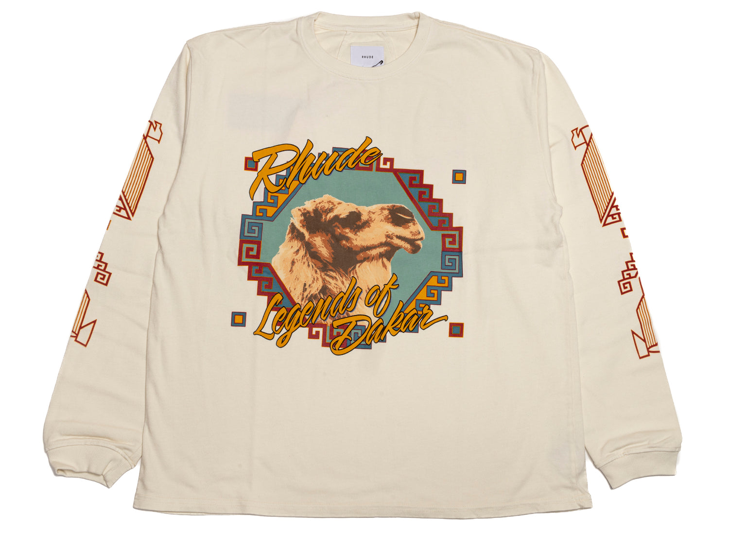 Rhude Legends of Dakar L/S Tee in Vintage White / Multi, front view